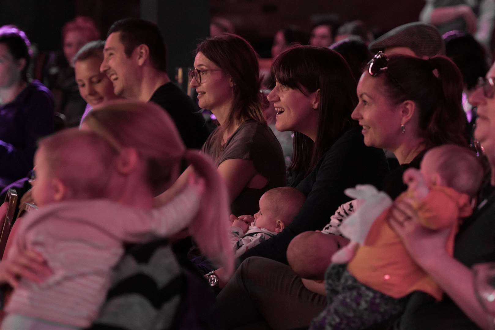 The comedians performing their usual adult material at BYOB events, which is why there's a 12 month age limit for babies