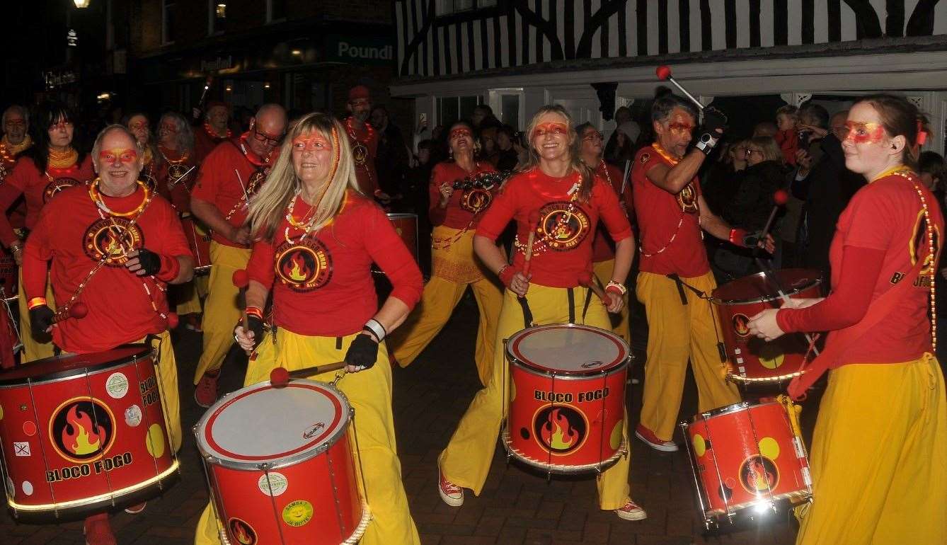 The Bloco Fogo samba band made some noise at last year’s Faversham Carnival. Photo: Alun Sambrook