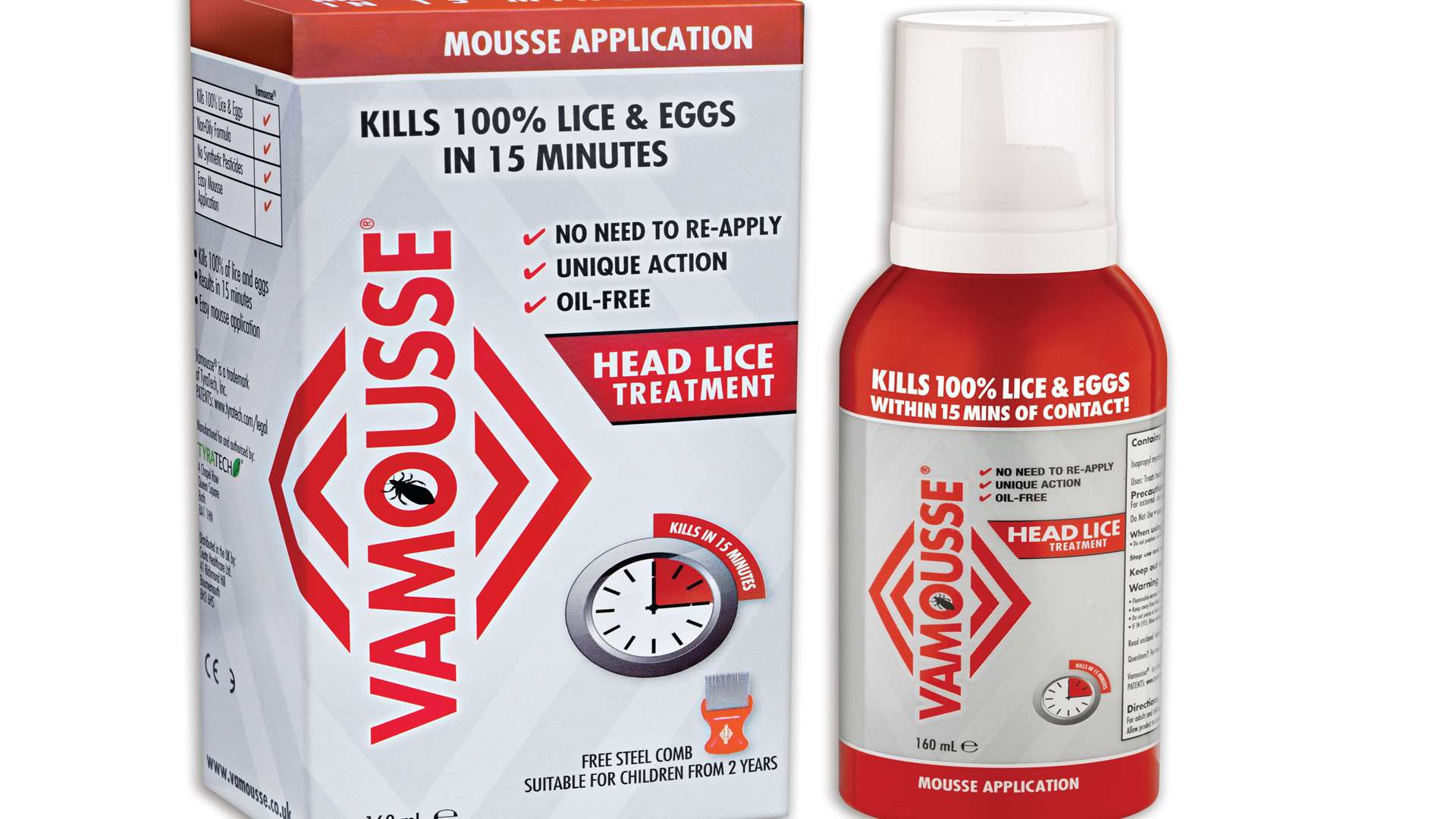 Vamousse Head Lice Treatment, available from pharmacies nationwide