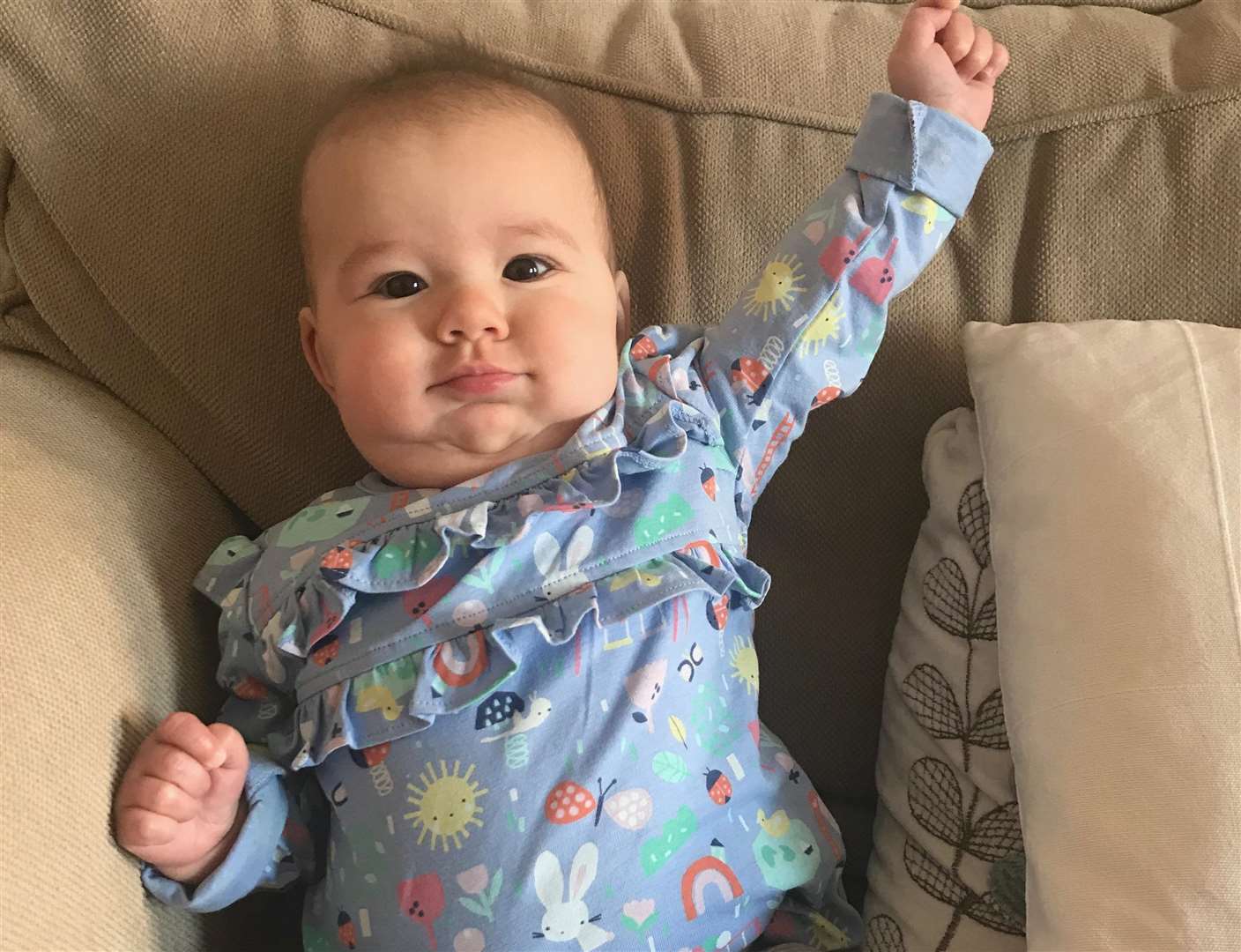 Seven-month-old Luna having a stretch
