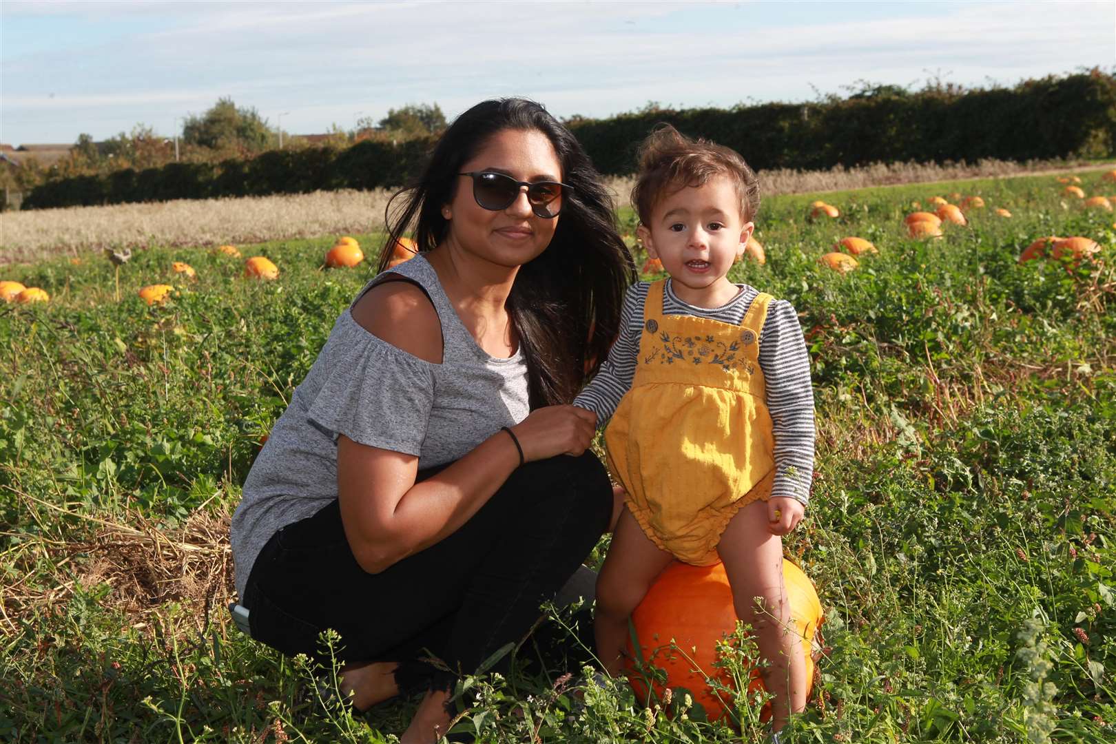 Seema Marshall with her daughter, Sophia, 18 months at Chilton Manor Farm