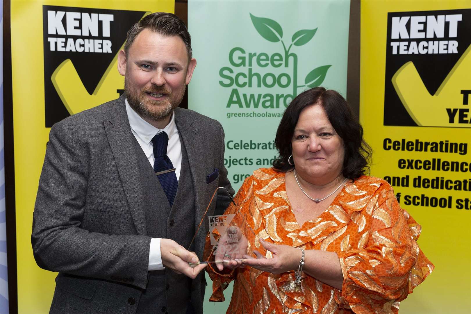 Overall Kent Wellbeing Champion of the Year, Teresa Faulks of The Sittingbourne School. Presented by Ross Miller of Cantium Business Solutions. Picture: Countrywide Photographic